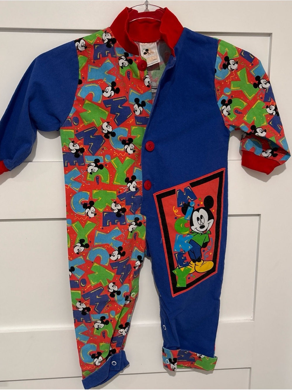 Vintage Disney Mickey Mouse Blue, Red & Multi Kids Footie One-Piece